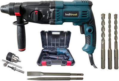 Inditrust 1350W 26mm hammer drill with 13mm drill chuck adaptor SDS drill bits and chisels (Blue) 6 MONTHS WARRANTY Rotary Hammer Drill(26 mm Chuck Size, 1350 W)