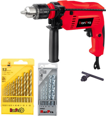 RanPra RP-383 13B HAMMER DRILL HEAVY DUTY FORWORD & REVERSE with Reverse Rotaion and Variable Speed And 13pcs&5pcs Drill Bit Hammer Drill(13 mm Chuck Size, 650 W)