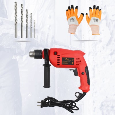 Hillgrove HGCM60M3 700W Power Drill Machine with Gloves and 5Pcs HSS Drill Bits for Making Holes in Metal/Wood/Concrete with Reverse Rotation and Variable Speed Impact Driver(13 mm Chuck Size, 700 W)