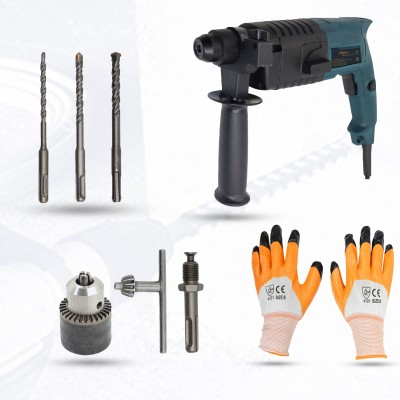 Hillgrove HGCM492M2 20mm Hammer Impact Drill Machine with Drill Chunk(13mm),SDS Adapter, Gloves,3Pcs SDS Plus Bits for Making Holes in Metal/Wood/Concrete Hammer Drill(20 mm Chuck Size, 750 W)