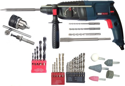 Inditrust WITH 6 MONTHS WARRANTY Heavy Duty 1200w 26mm Electric hammer drill Machine with SDS drill bits and accessories 5pc masonry and 13pc HSS drill 5pc wood drill 5pc mounted stone set with 13mm drill chuck & Adaptor (Pack of 7) Rotary Hammer Drill(26 mm Chuck Size, 1200 W)