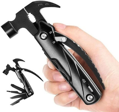 SIDDIVINAYAK CREATION Stainless Steel 12 in 1 Mini Pocket Hammer Camping Gear Multitool Multi-Functional Mini Hammer Outdoor Camping Hiking Tool Curved Claw Hammer(0.2 kg)