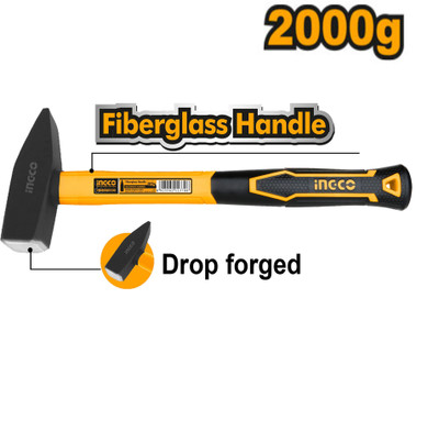 INGCO Machinist Hammer 2000g, Drop-forged Hammerhead, Unique Design Fiberglass Handle, Ball Peen Hammer(2 kg)