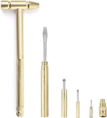 jamunesh 6in1 Micro Mini Multi function Copper Craft Hammer Screwdriver Hand Tools Ideal 6in1 Small Hammer Small Round Hammer Multi functional Copper Hammer Screwdriver Curved Claw Hammer(0.449 kg)