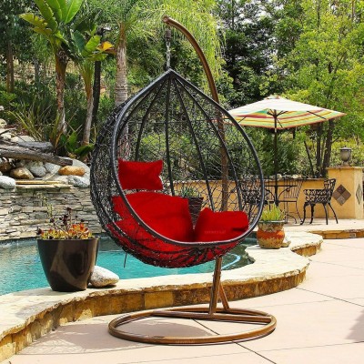 Universal furniture Outdoor Indoor Hanging Swing Chair with Stand Include Soft Fluffy,Hammock Chair Iron Hammock(Black, Red, Pre-assembled)