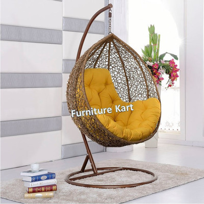 Furniture kart Luxury Hammock Swing with Stand Jhula Brown with Yellow Cushions Steel Large Swing(Brown, Yellow, Pack of 4, DIY(Do-It-Yourself))