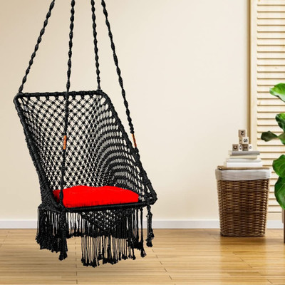 Swingzy Premium Small Rectangle-Shape Single Seater Swing Chair/Hanging Hammock Chair/ Polyester Hammock(Black, Pre-assembled)