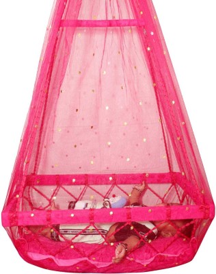 HURF CARE (0-2 YEARS) NEW BORN BABY PALNA JHULA SWING WITH NET FOR MOSQUITO PROTECTION Cotton, Wooden Large Swing(Pink, Pre-assembled)