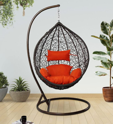 Trade Craft Single Seater Swing Chair with Stand and Cushion for Balcony Garden Living Room Iron Hammock(Orange, Pack of 3, DIY(Do-It-Yourself))