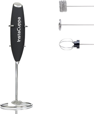 InstaCuppa 50 W Black Hand Blender(Milk Frother with 1 Year Warranty & Stainless Steel Stand, Handheld Battery Operated Electric Foam Maker For Coffee, Latte, Cappuccino, Hot Chocolate)