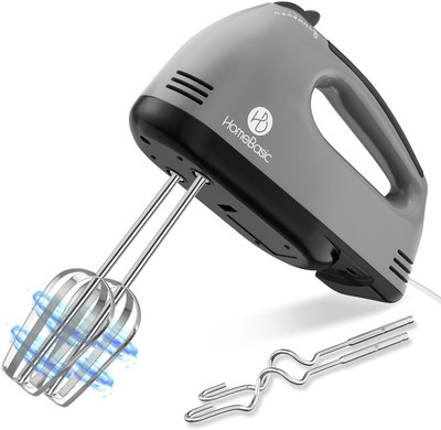 HOMEBASIC 260 W Grey, 7-Speed, Beaters & Dough Hooks, Stainless Steel Hand Blender(HB-M10)