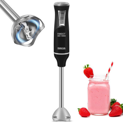 Inalsa 1000 W Black/Silver Hand Blender(Robot Inox 1000 ES | 1000W |Super Silent DC Motor|Variable Speed|Detachable Stem)