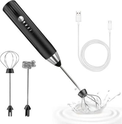 GJSHOP 200 W Black Hand Blender(Electric Foam Maker for Coffee with 2 Whisks and Coffee Decoration Tool, Coffee)
