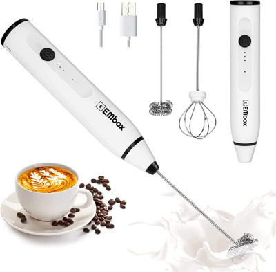 EMBox 1200 W White Hand Blender(Milk Frother Handheld USB Rechargeable Electric Coffee Beater)