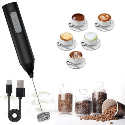 HEZKRT 50 W Black Electric Whisk, Hand Blender(-Rechargeable Milk Frother & Coffee Whisker with Dual Spring)