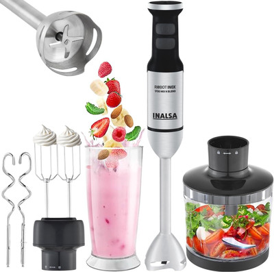 Inalsa 1700 W Black/Silver Hand Blender(Robot Inox 1700 Mix N Blend Mixer|1700W|Chopper,Dough Maker,Whisker|)