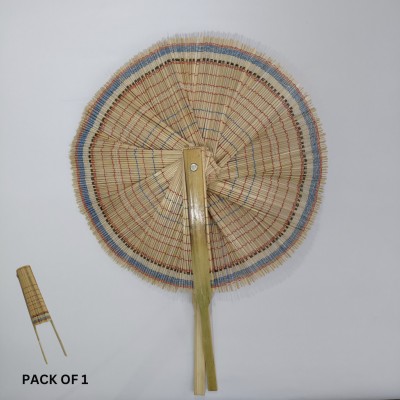 Shivmangal enterprises Foldable Woven, Striped Brown Hand Fan(Pack of  1)