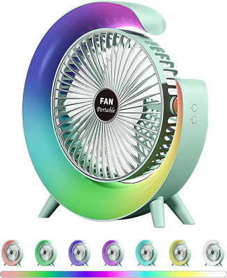Terviiix High Speed Rechargeable Table Fan with LED Light, For Home, Office, Kitchen 5 Star 1400 mm 3 Blade Table Fan(Ultra High Speed | Rainbow-Green | Pack of 1)