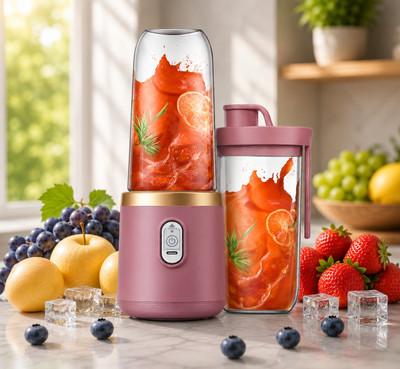 Ozoy Plastic Portable Blender Juicer Mixer for Shakes,Smoothies uses home, travels, office Hand Juicer(Clear, Pink)