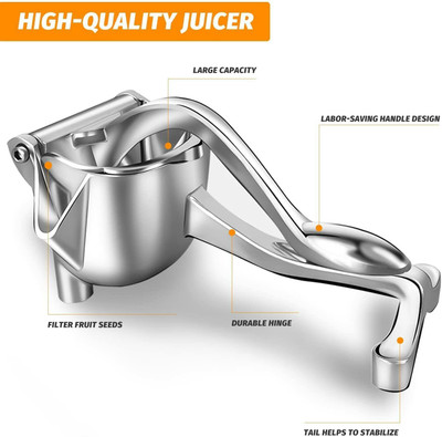 kayru Steel, Aluminium Fruit Juicer Orange Juicer Lime Juicer Manual Hand Press Juicer & 4 Straw Set Hand Juicer(Silver)