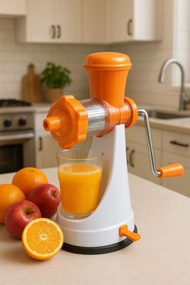 KUBER INDUSTRIES Plastic Hand Juicer Machine for Home, Juice Maker Machine, Deluxe Fruit & Vegetable Manual Juicer with with Vaccum Base Steel Handle(Orange) -CTKTC38735 Hand Juicer(Orange)