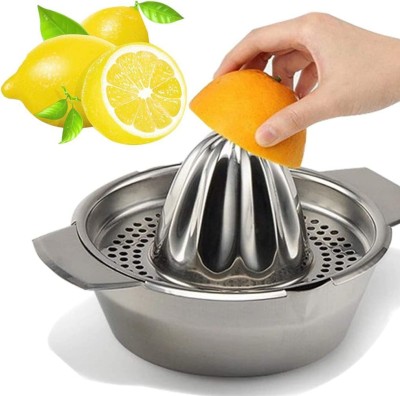 SHIYON Steel Lemon Orange Citrus Squeezer Handheld Press Juicer with Bowl and Strainer. Hand Juicer(Silver)