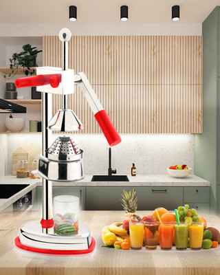 Finner Steel Hand Press Juicer with Serving Cup Manual Instant Citrus Cold Pressed Squeezer Hand Juicer(Red)