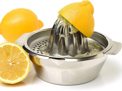 S CAPPER Steel Citrus Lemon Orange Juicer Manual Hand Squeezer with Bowl Juicer Strainer Hand Juicer(Silver)