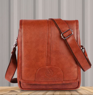 DEOXO Tan Sling Bag Men Sling Bag PU Synthetic Leather Men's Sling Bag Cross Body Travel