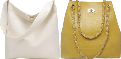 Trendycraft Women White, Yellow Hobo(Pack of: 2)