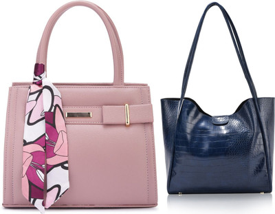 Trendycraft Women Pink, Blue Handbag(Pack of: 2)