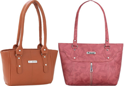 Lazzaroo Women Tan, Pink Shoulder Bag(Pack of: 2)