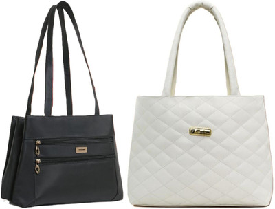 Zaxcer Women Black, White Handbag(Pack of: 2)