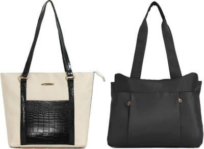 Zaxcer Women White, Black Handbag(Pack of: 2)