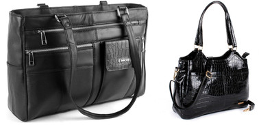CIMONI Women Black, Black Handbag(Pack of: 2)