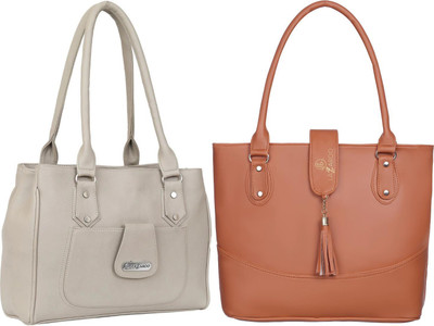 Lazzaroo Women White, Tan Shoulder Bag(Pack of: 2)