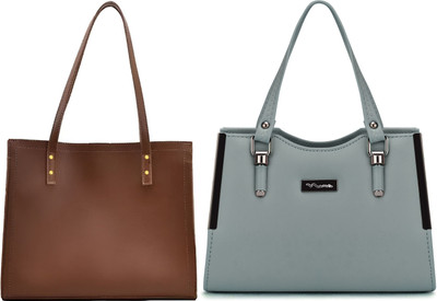 Trendycraft Women Tan, Green Tote(Pack of: 2)