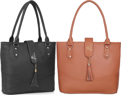 Lazzaroo Women Black, Tan Shoulder Bag(Pack of: 2)