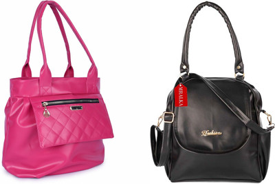 M R ALKA Women Black, Pink Messenger Bag(Pack of: 2)