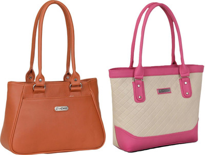 Lazzaroo Women Tan, Beige, Pink Shoulder Bag(Pack of: 2)