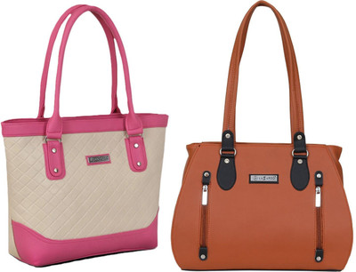 Lazzaroo Women Beige, Pink, Tan Shoulder Bag(Pack of: 2)