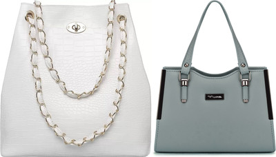 Trendycraft Women White, Green Shoulder Bag(Pack of: 2)