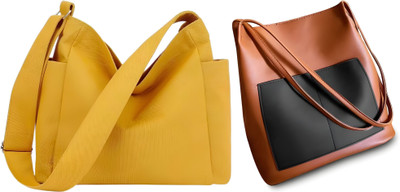 Trendycraft Women Yellow, Tan Shoulder Bag(Pack of: 2)