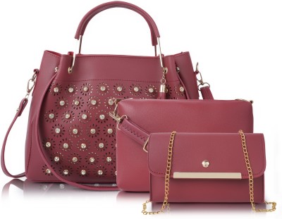 Dressberry Women Maroon Handbag(Pack of: 3)