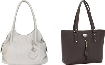 semiize Women White, Brown Shoulder Bag(Pack of: 2)