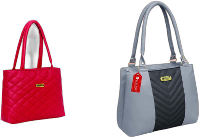 Nariox Women Red, Grey Hand-held Bag(Pack of: 2)