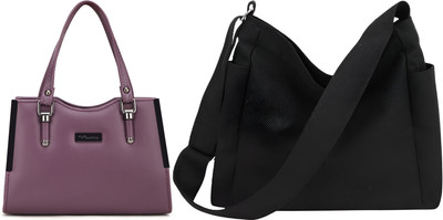 Trendycraft Women Black, Purple Tote(Pack of: 2)