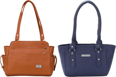 Lazzaroo Women Tan, Blue Shoulder Bag(Pack of: 2)
