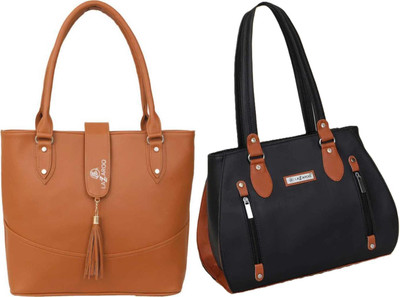 Lazzaroo Women Tan, Black Shoulder Bag(Pack of: 2)
