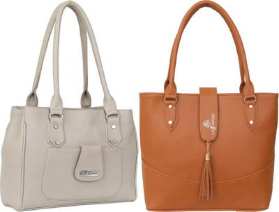 Lazzaroo Women White, Tan Shoulder Bag(Pack of: 2)